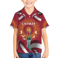 Latvia Family Matching Short Sleeve Bodycon Dress and Hawaiian Shirt with Freedom Monument and Doves Graphic – 18 November 1918 Design