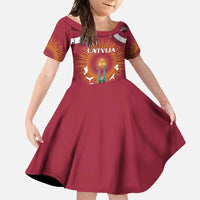 Latvia Family Matching Summer Maxi Dress and Hawaiian Shirt with Freedom Monument and Doves Graphic – 18 November 1918 Design
