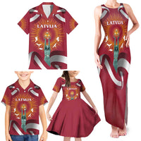 Latvia Family Matching Tank Maxi Dress and Hawaiian Shirt with Freedom Monument and Doves Graphic – 18 November 1918 Design