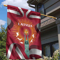 Latvia Garden Flag with Freedom Monument and Doves Graphic – 18 November 1918 Design