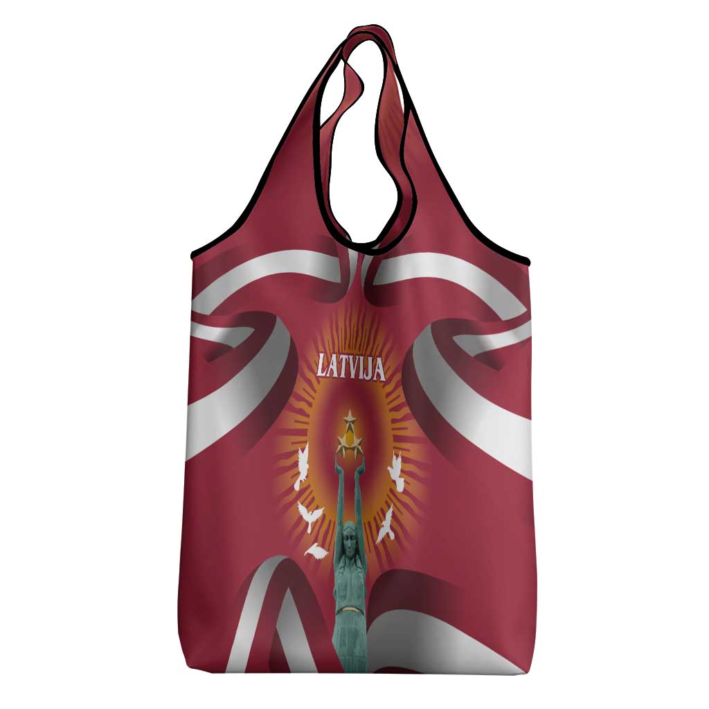 Latvia Grocery Bag with Freedom Monument and Doves Graphic – 18 November 1918 Design
