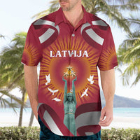 Latvia Hawaiian Shirt with Freedom Monument and Doves Graphic – 18 November 1918 Design