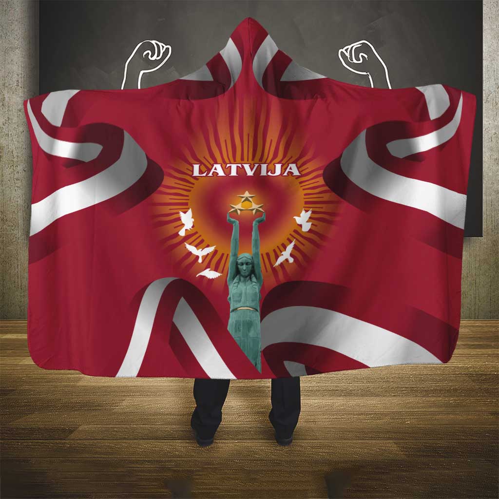 Latvia Hooded Blanket with Freedom Monument and Doves Graphic – 18 November 1918 Design