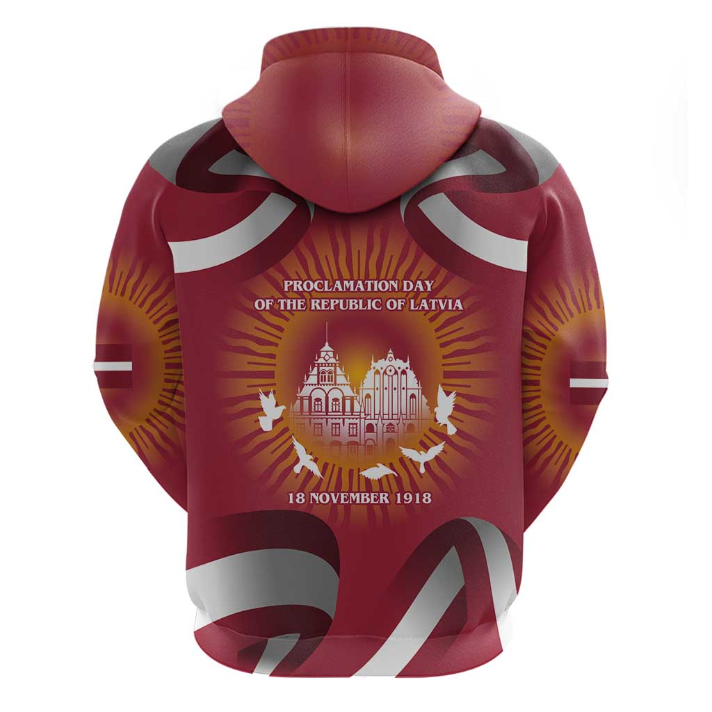 Latvia Hoodie with Freedom Monument and Doves Graphic – 18 November 1918 Design