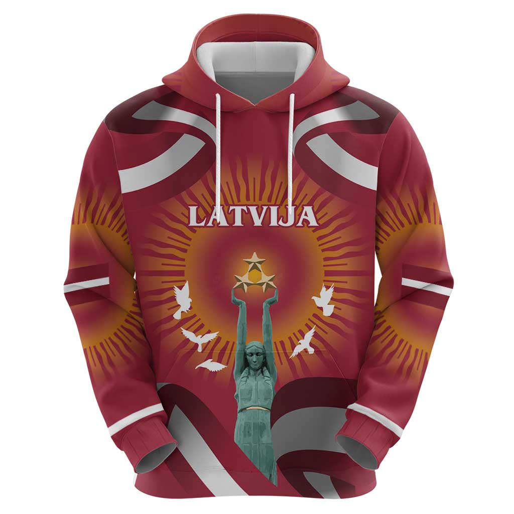 Latvia Hoodie with Freedom Monument and Doves Graphic – 18 November 1918 Design