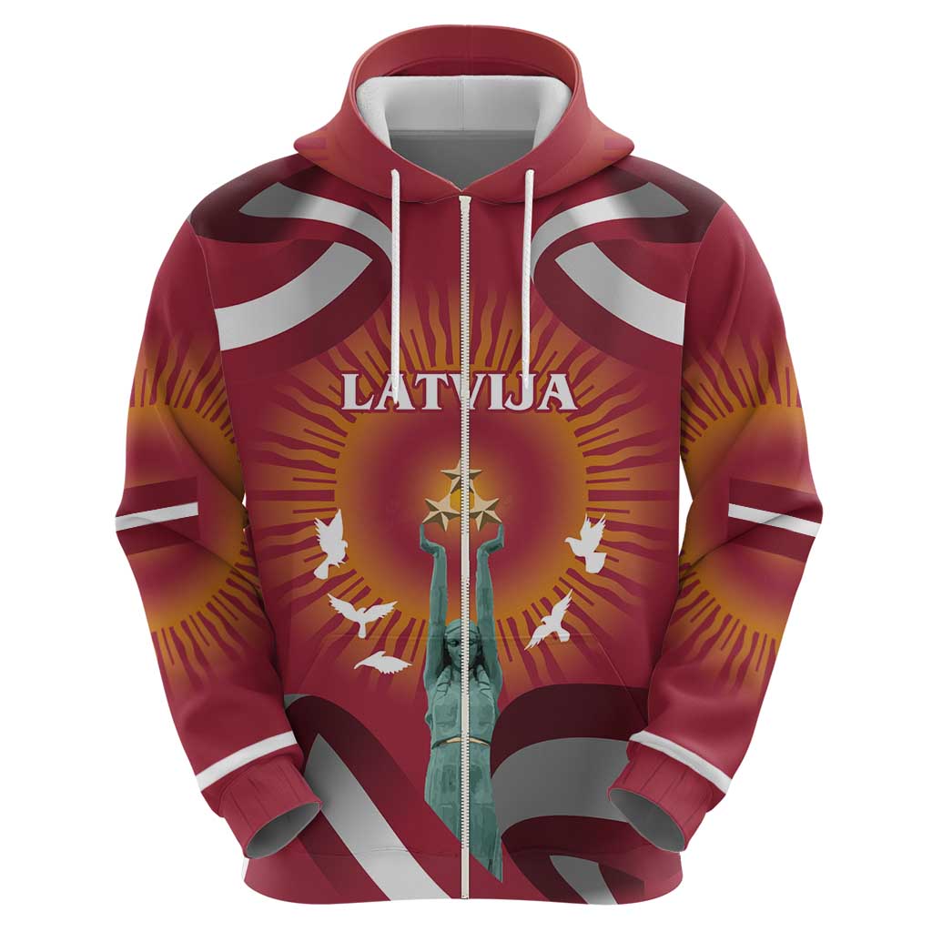 Latvia Hoodie with Freedom Monument and Doves Graphic – 18 November 1918 Design