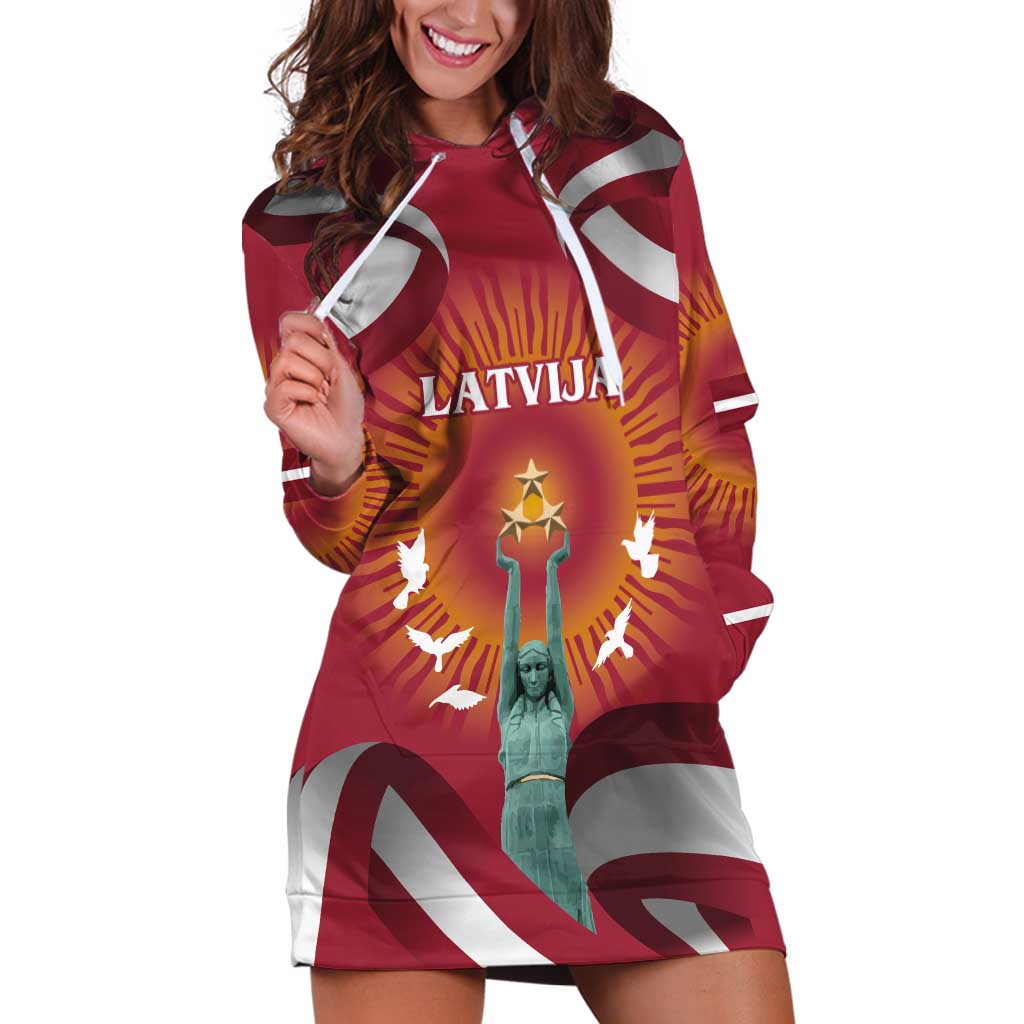 Latvia Hoodie Dress with Freedom Monument and Doves Graphic – 18 November 1918 Design