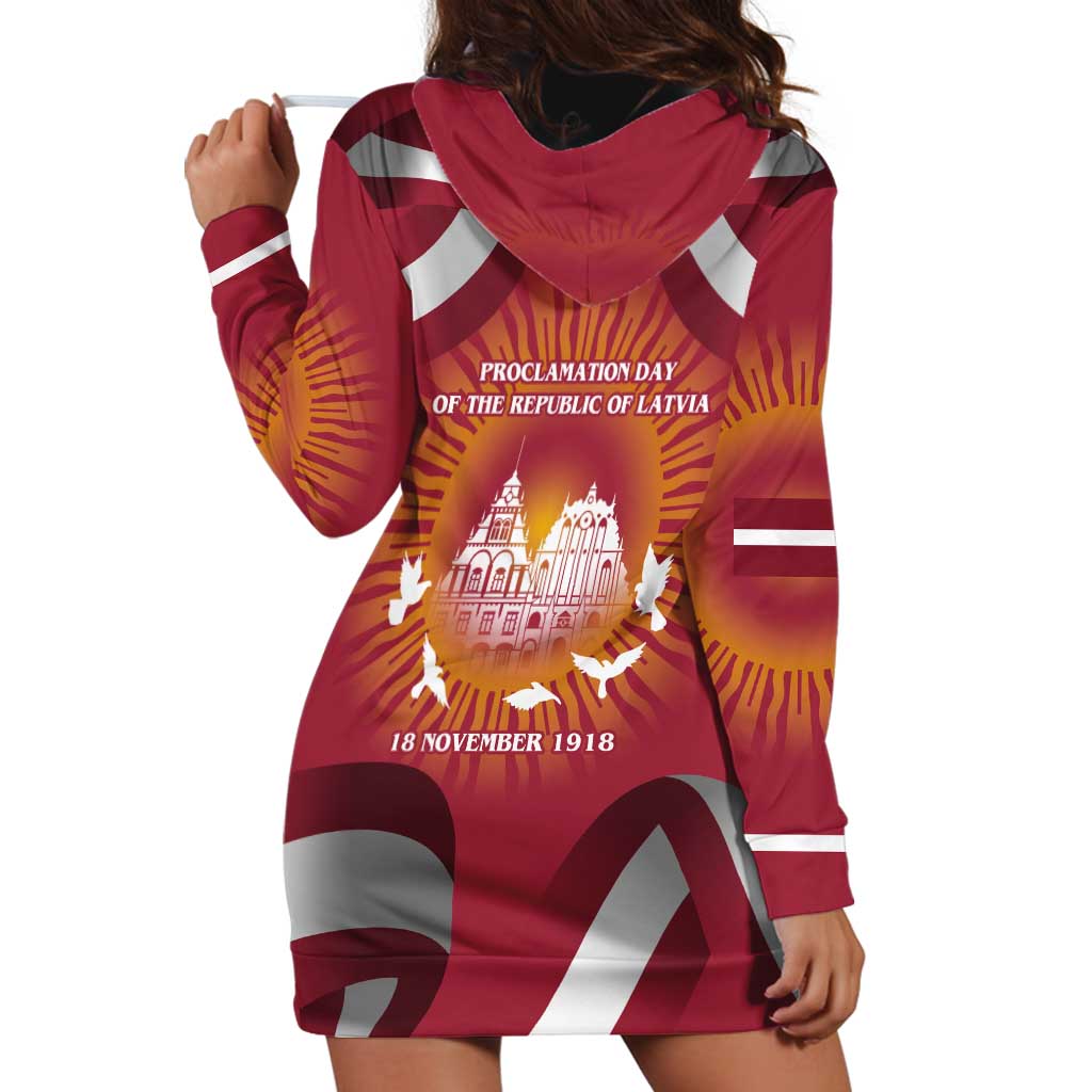 Latvia Hoodie Dress with Freedom Monument and Doves Graphic – 18 November 1918 Design