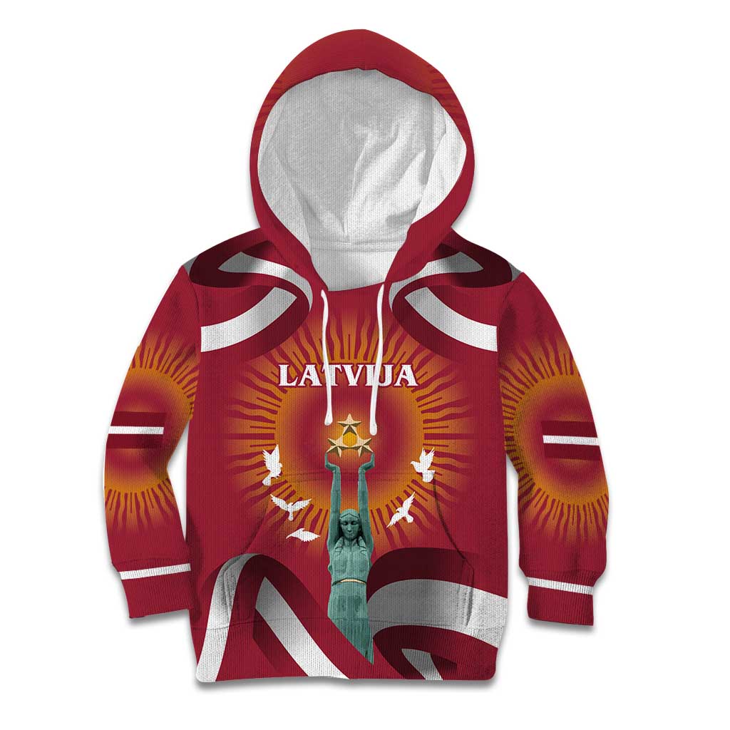 Latvia Kid Hoodie with Freedom Monument and Doves Graphic – 18 November 1918 Design