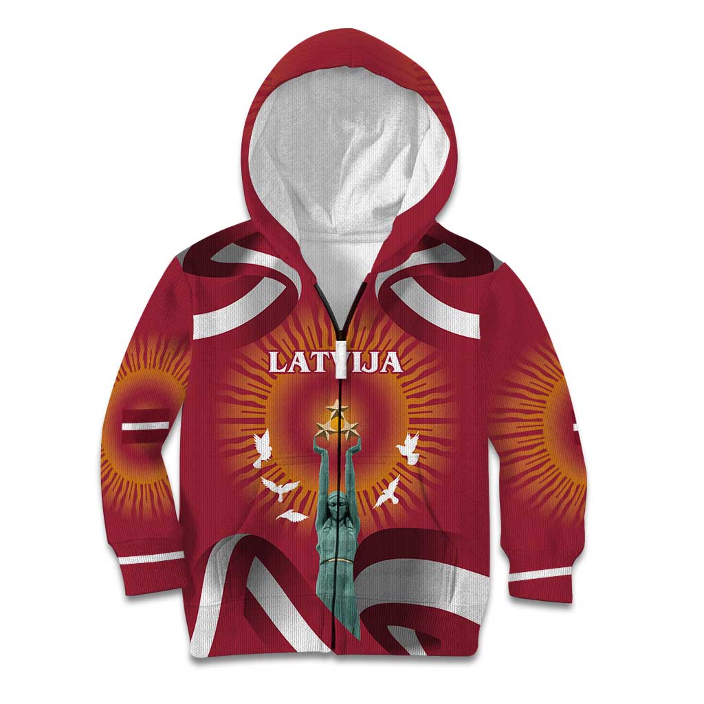 Latvia Kid Hoodie with Freedom Monument and Doves Graphic – 18 November 1918 Design