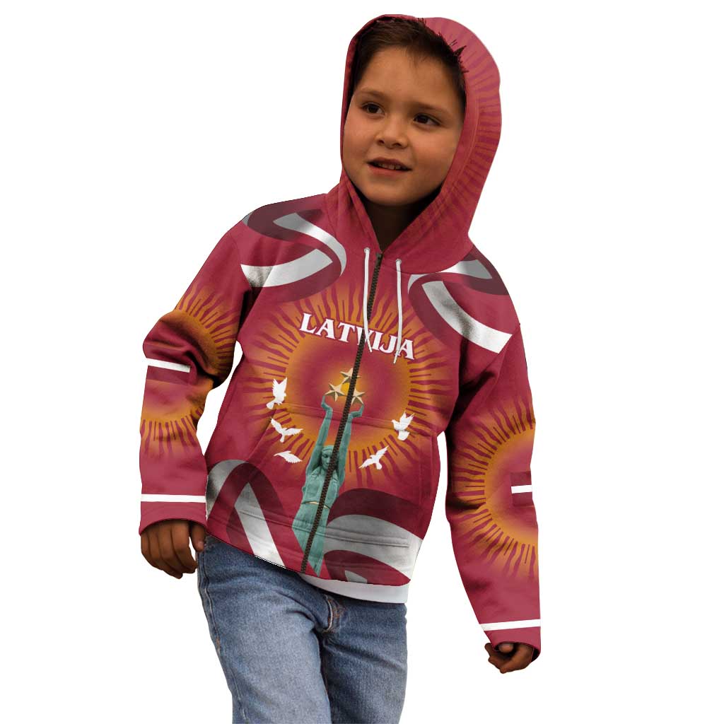 Latvia Kid Hoodie with Freedom Monument and Doves Graphic – 18 November 1918 Design