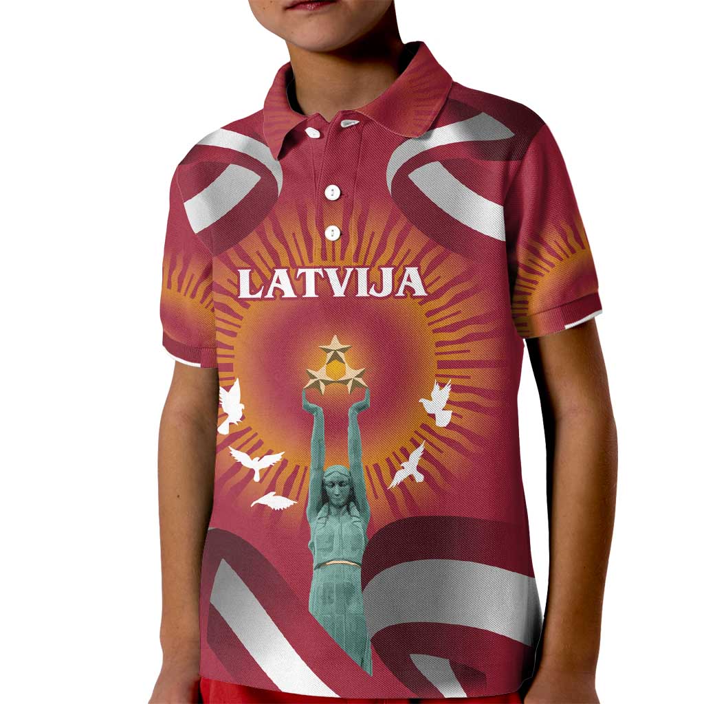 Latvia Kid Polo Shirt with Freedom Monument and Doves Graphic – 18 November 1918 Design