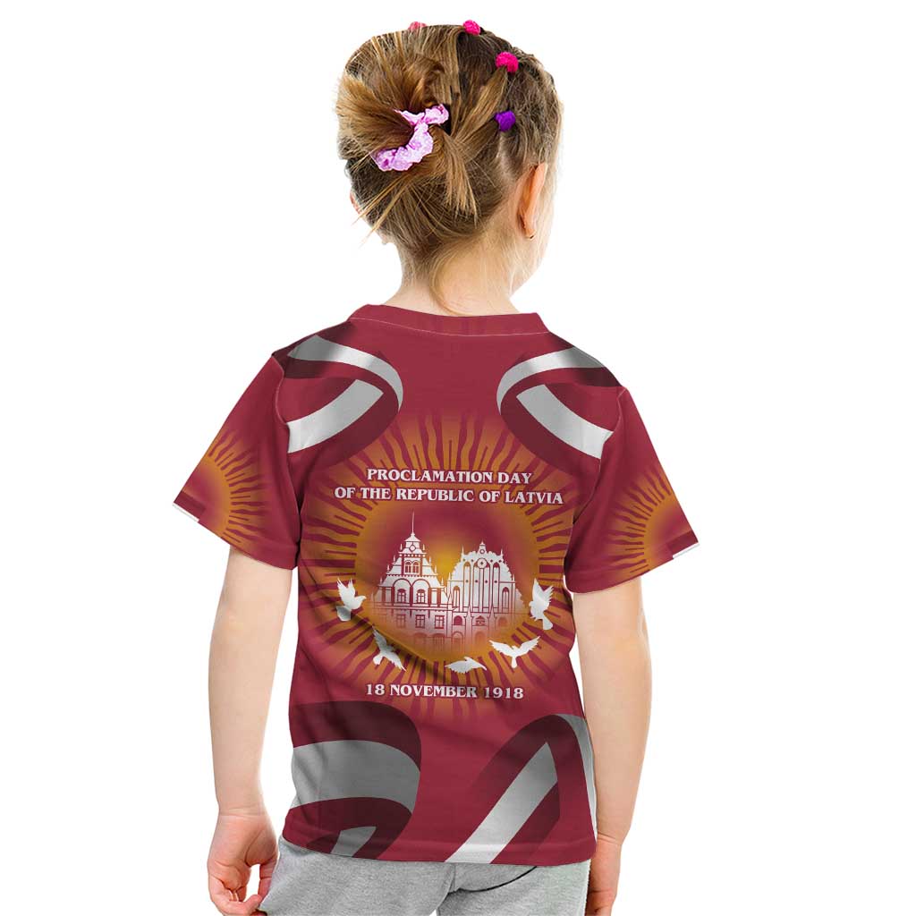 Latvia Kid T Shirt with Freedom Monument and Doves Graphic – 18 November 1918 Design