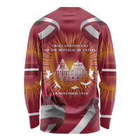 Latvia Long Sleeve Shirt with Freedom Monument and Doves Graphic – 18 November 1918 Design