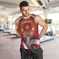 Latvia Men Tank Top with Freedom Monument and Doves Graphic – 18 November 1918 Design