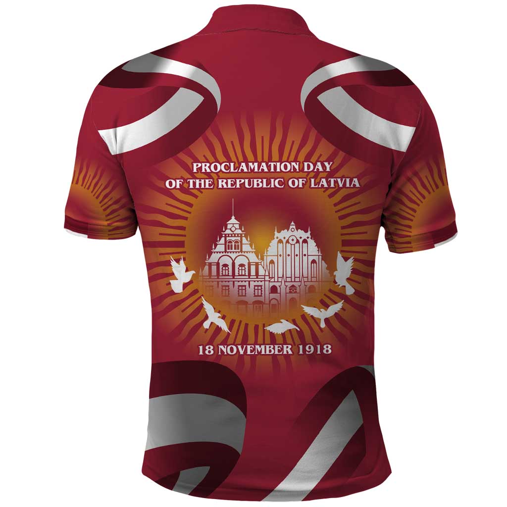 Latvia Polo Shirt with Freedom Monument and Doves Graphic – 18 November 1918 Design