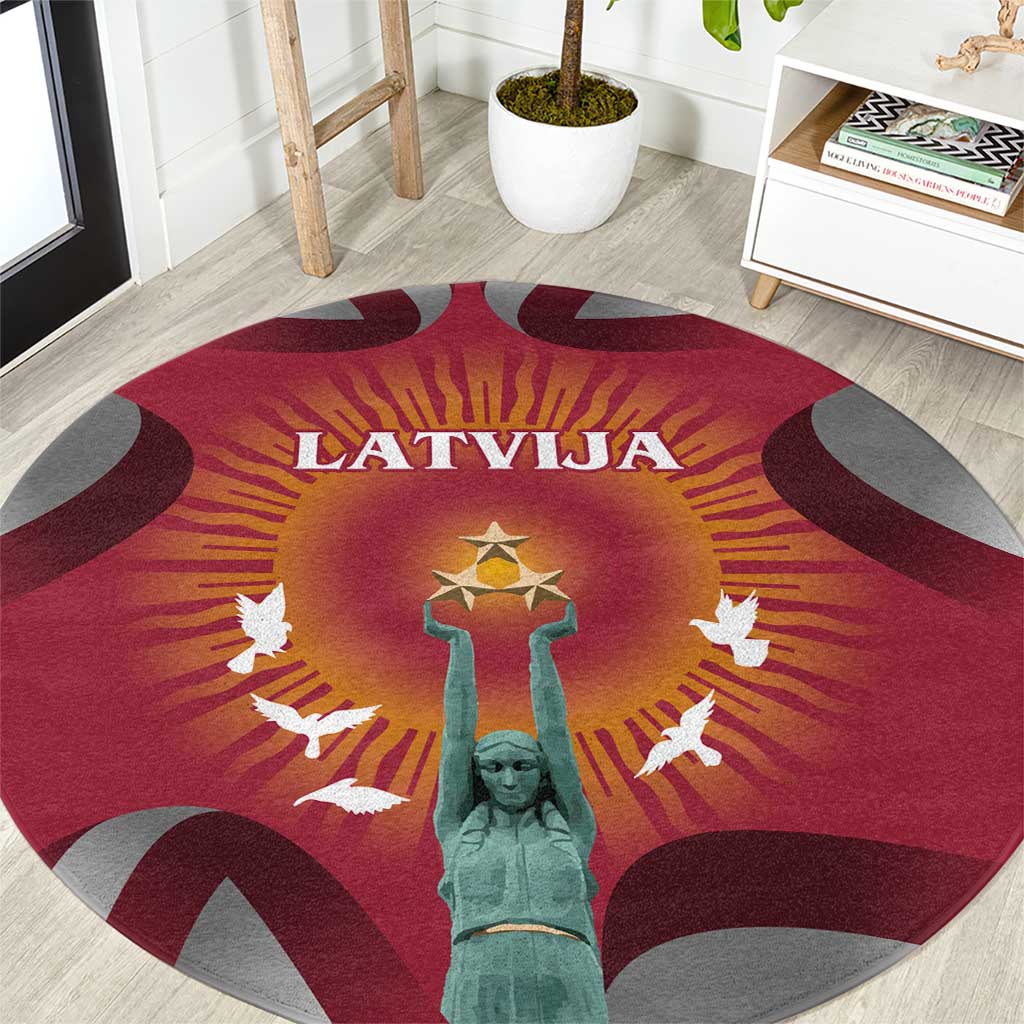 Latvia Round Carpet with Freedom Monument and Doves Graphic – 18 November 1918 Design