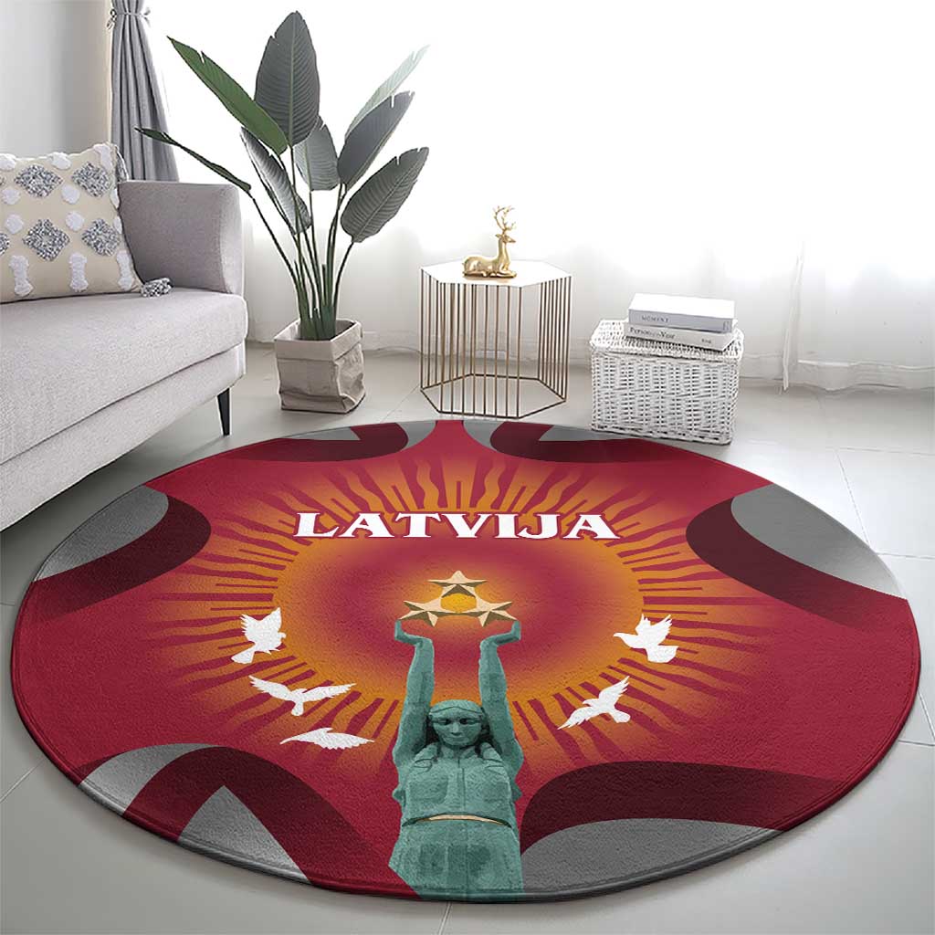Latvia Round Carpet with Freedom Monument and Doves Graphic – 18 November 1918 Design