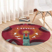Latvia Round Carpet with Freedom Monument and Doves Graphic – 18 November 1918 Design