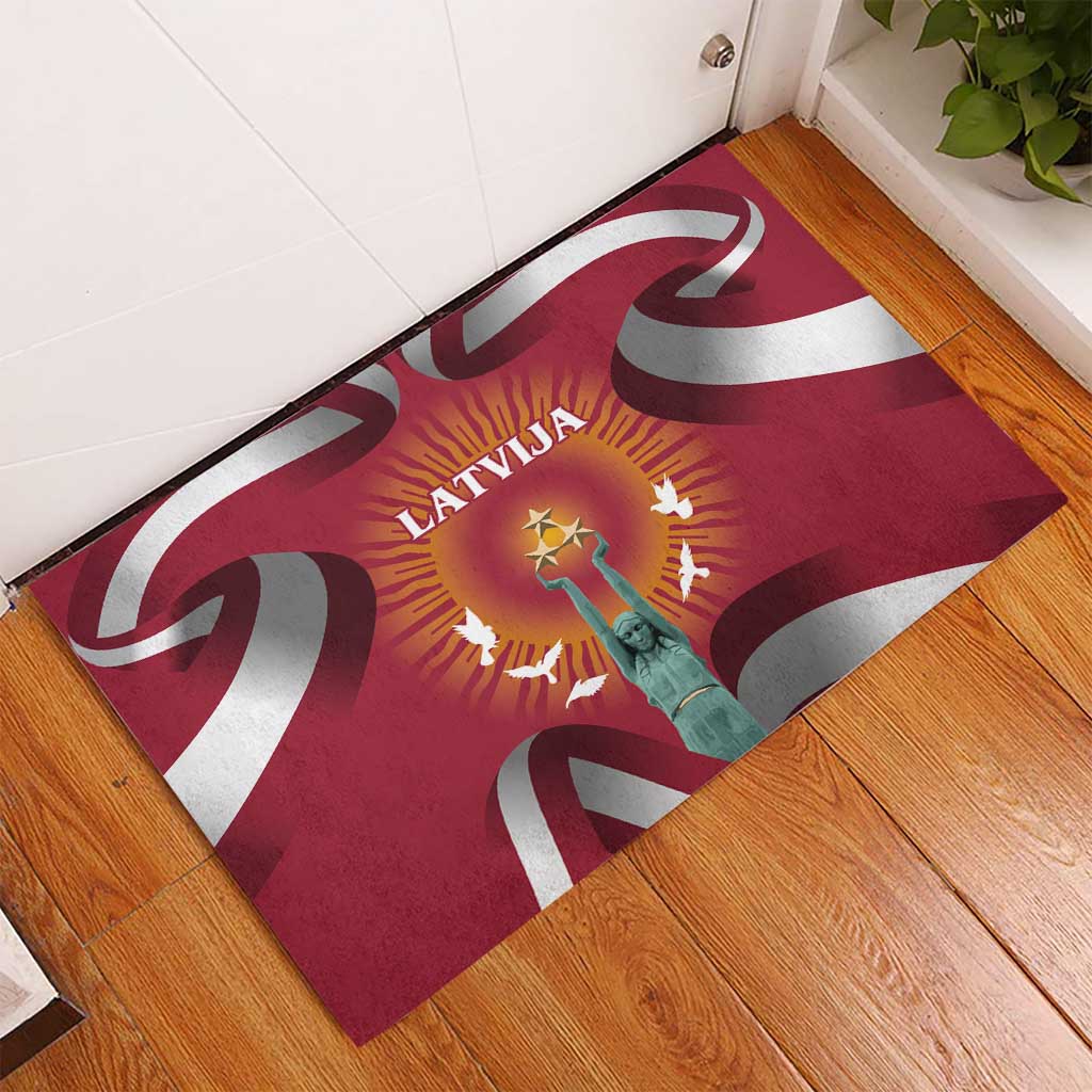 Latvia Rubber Doormat with Freedom Monument and Doves Graphic – 18 November 1918 Design