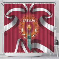 Latvia Shower Curtain with Freedom Monument and Doves Graphic – 18 November 1918 Design