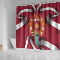 Latvia Shower Curtain with Freedom Monument and Doves Graphic – 18 November 1918 Design