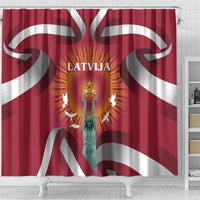 Latvia Shower Curtain with Freedom Monument and Doves Graphic – 18 November 1918 Design