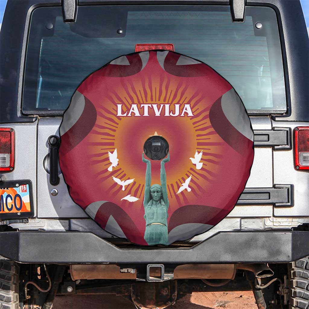 Latvia Spare Tire Cover with Freedom Monument and Doves Graphic – 18 November 1918 Design