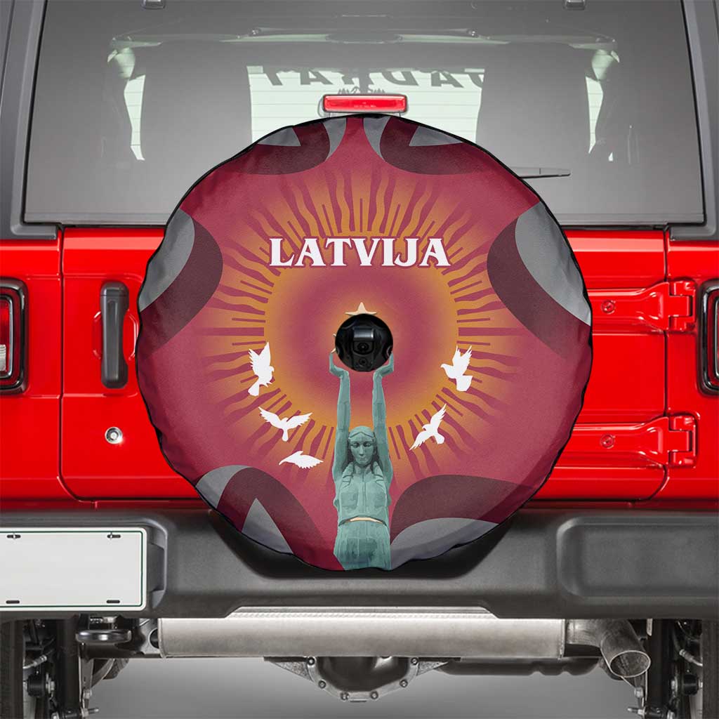 Latvia Spare Tire Cover with Freedom Monument and Doves Graphic – 18 November 1918 Design