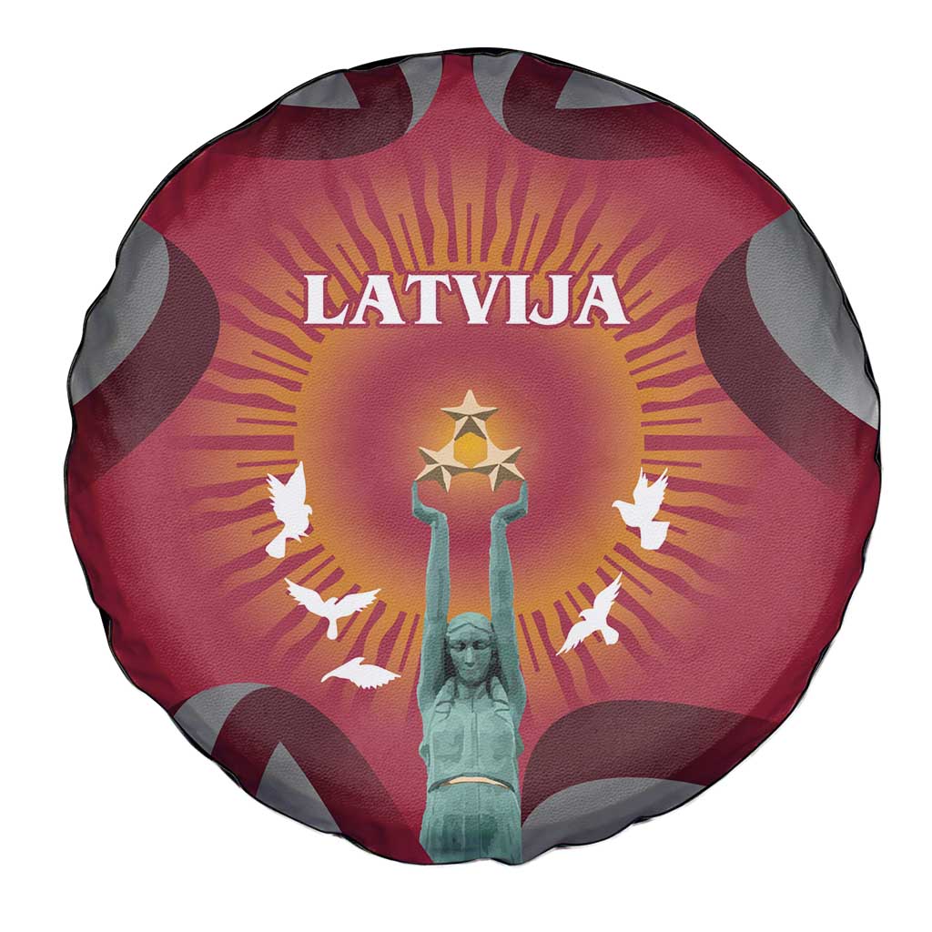Latvia Spare Tire Cover with Freedom Monument and Doves Graphic – 18 November 1918 Design