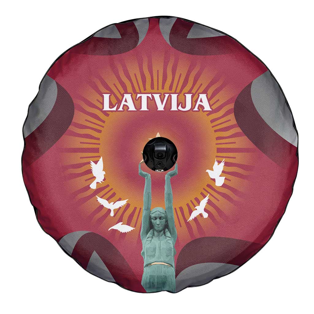 Latvia Spare Tire Cover with Freedom Monument and Doves Graphic – 18 November 1918 Design
