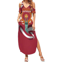 Latvia Summer Maxi Dress with Freedom Monument and Doves Graphic – 18 November 1918 Design