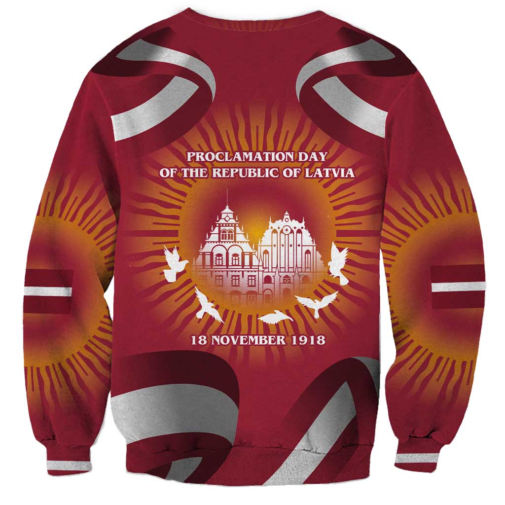 Latvia Sweatshirt with Freedom Monument and Doves Graphic – 18 November 1918 Design