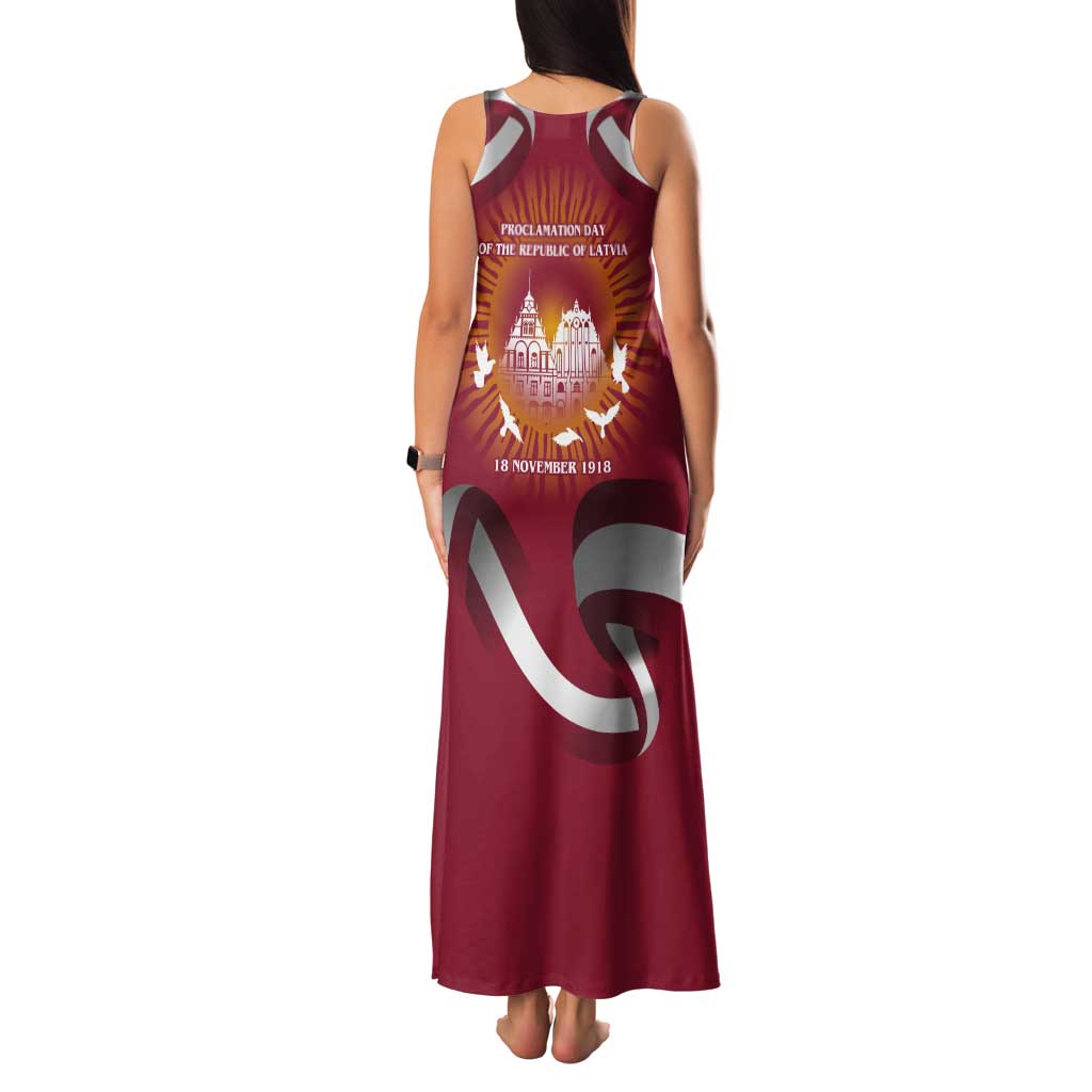 Latvia Tank Maxi Dress with Freedom Monument and Doves Graphic – 18 November 1918 Design