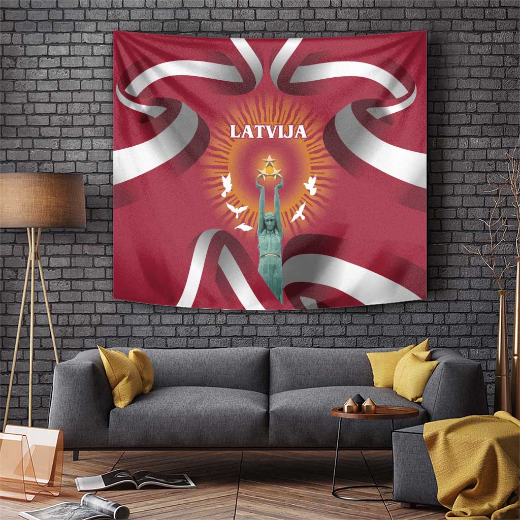 Latvia Tapestry with Freedom Monument and Doves Graphic – 18 November 1918 Design