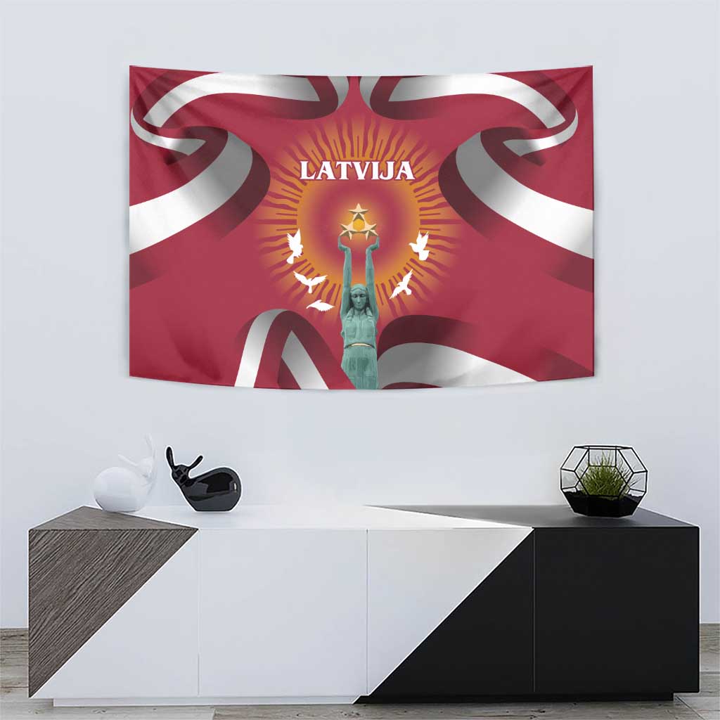 Latvia Tapestry with Freedom Monument and Doves Graphic – 18 November 1918 Design
