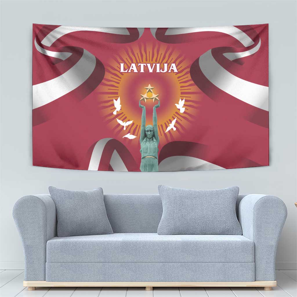 Latvia Tapestry with Freedom Monument and Doves Graphic – 18 November 1918 Design