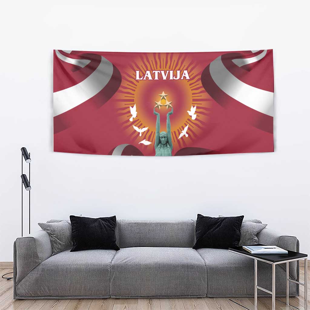 Latvia Tapestry with Freedom Monument and Doves Graphic – 18 November 1918 Design