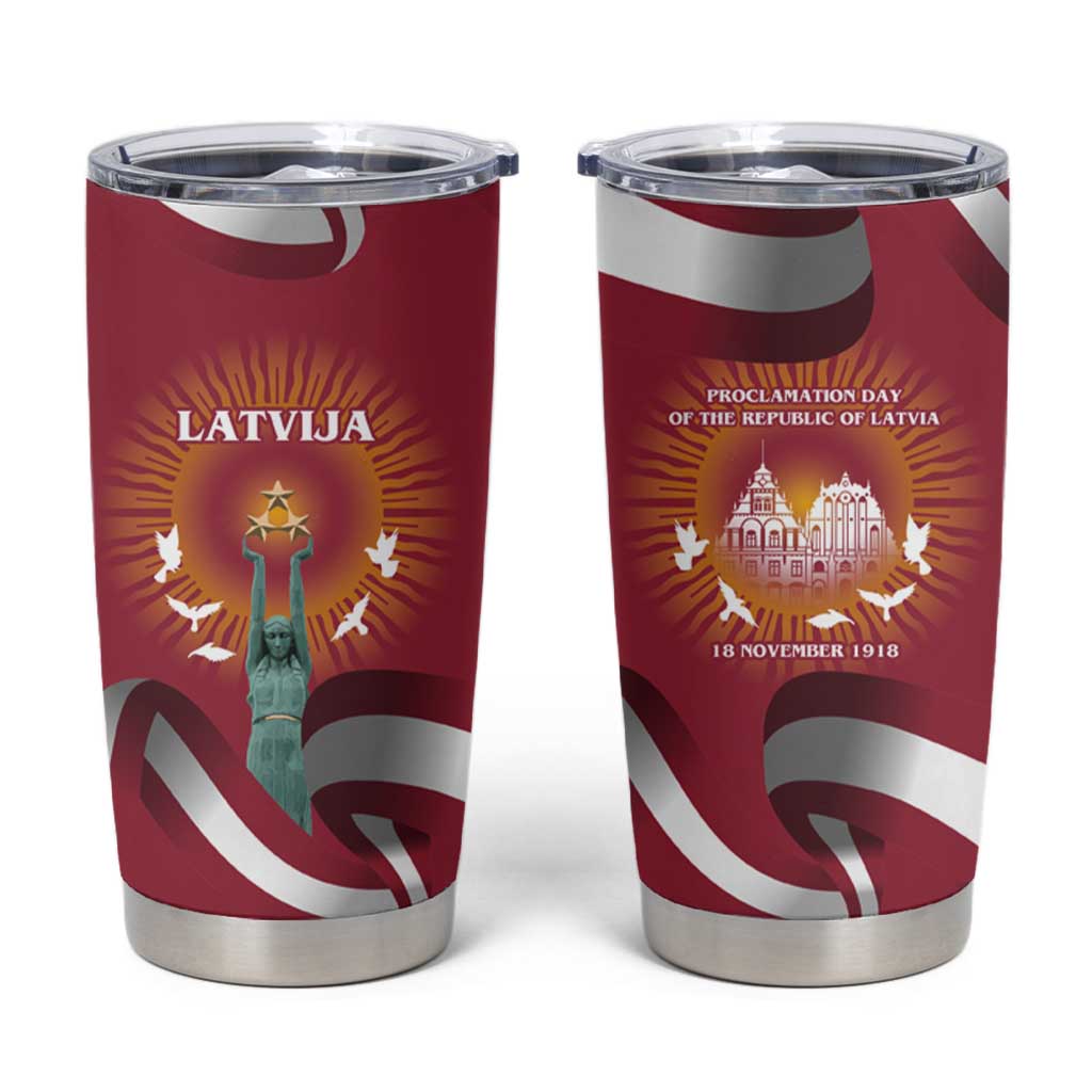 Latvia Tumbler Cup with Freedom Monument and Doves Graphic – 18 November 1918 Design