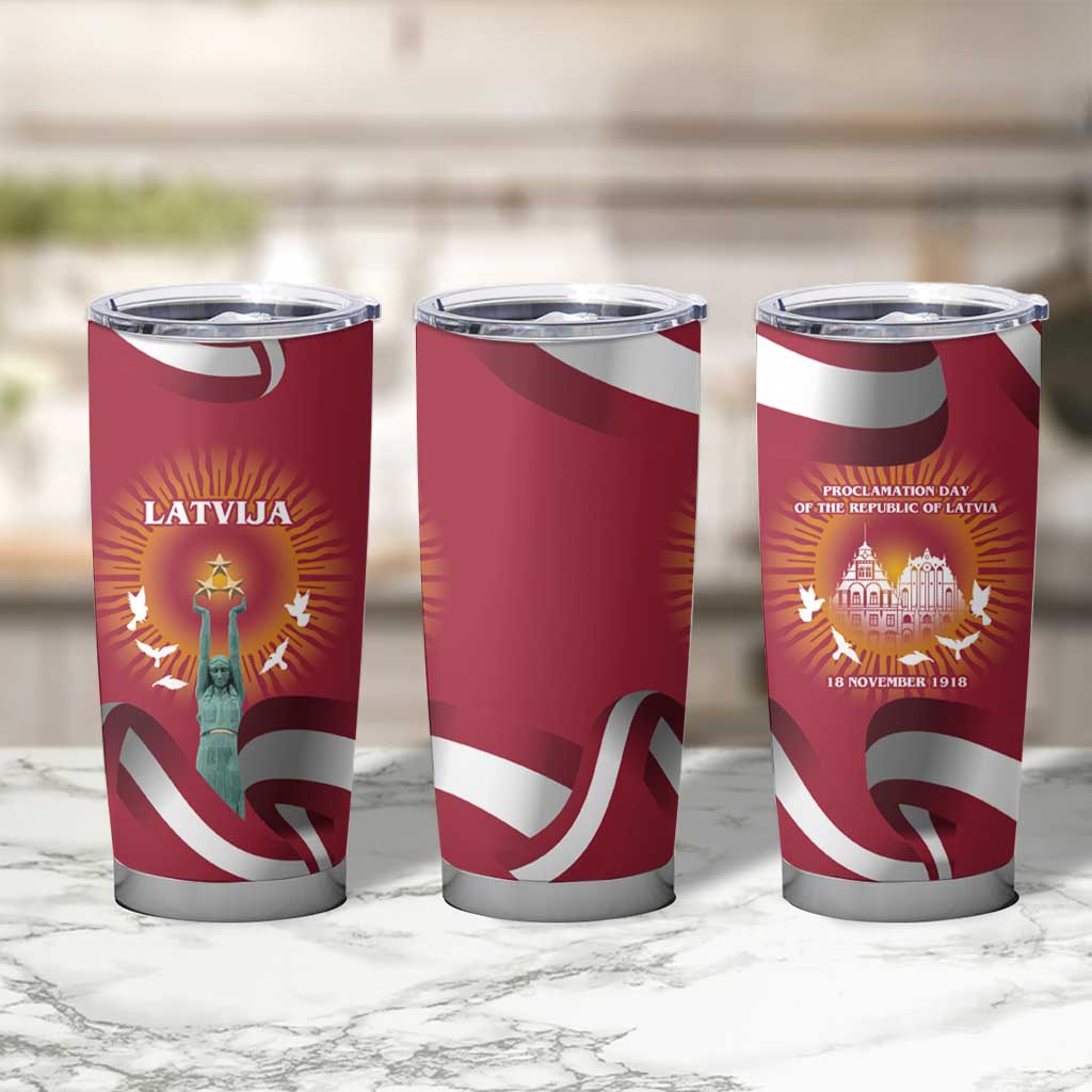Latvia Tumbler Cup with Freedom Monument and Doves Graphic – 18 November 1918 Design