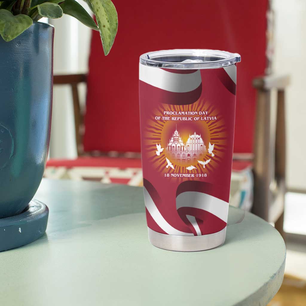 Latvia Tumbler Cup with Freedom Monument and Doves Graphic – 18 November 1918 Design