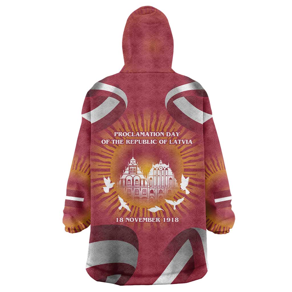 Latvia Wearable Blanket Hoodie with Freedom Monument and Doves Graphic – 18 November 1918 Design