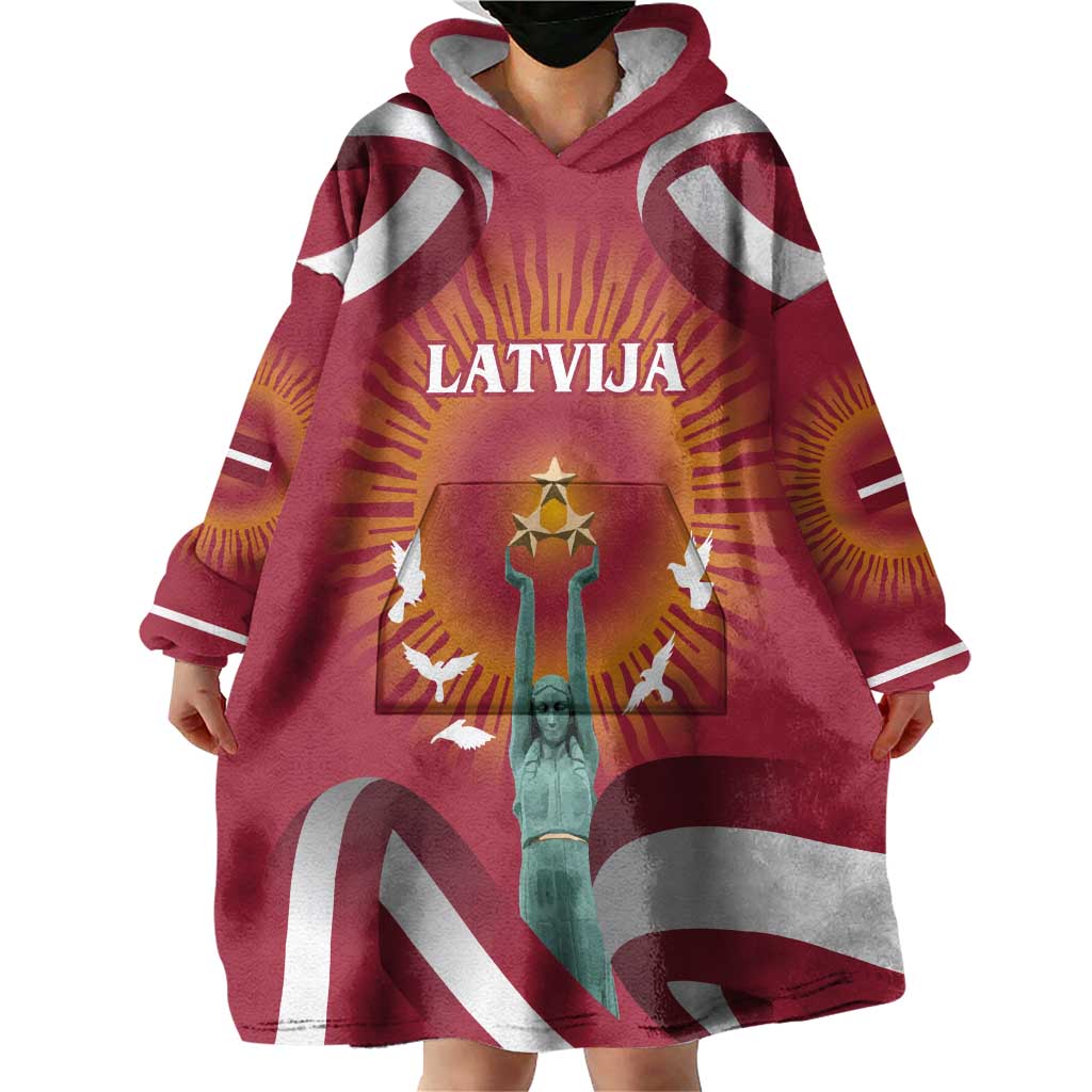 Latvia Wearable Blanket Hoodie with Freedom Monument and Doves Graphic – 18 November 1918 Design