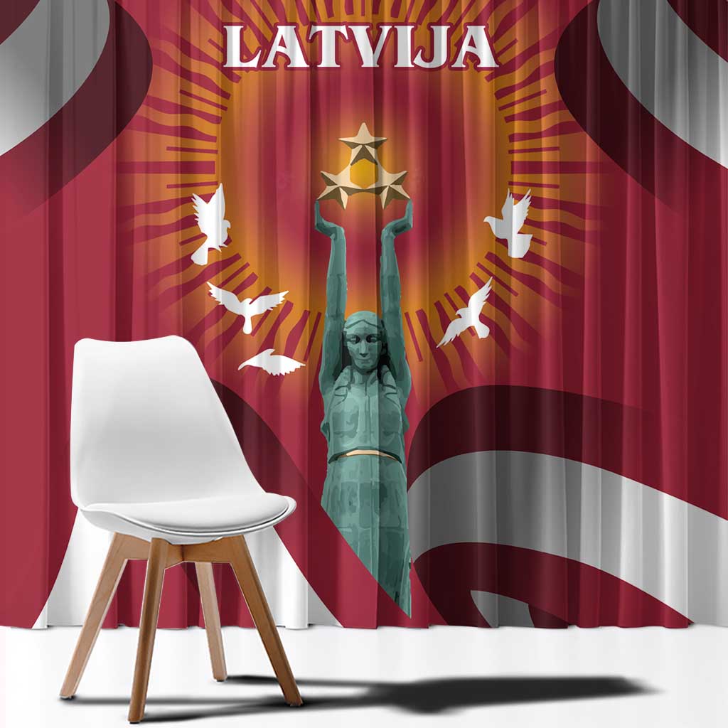 Latvia Window Curtain with Freedom Monument and Doves Graphic – 18 November 1918 Design