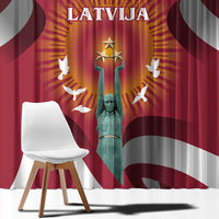 Latvia Window Curtain with Freedom Monument and Doves Graphic – 18 November 1918 Design