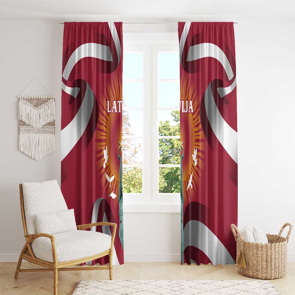 Latvia Window Curtain with Freedom Monument and Doves Graphic – 18 November 1918 Design