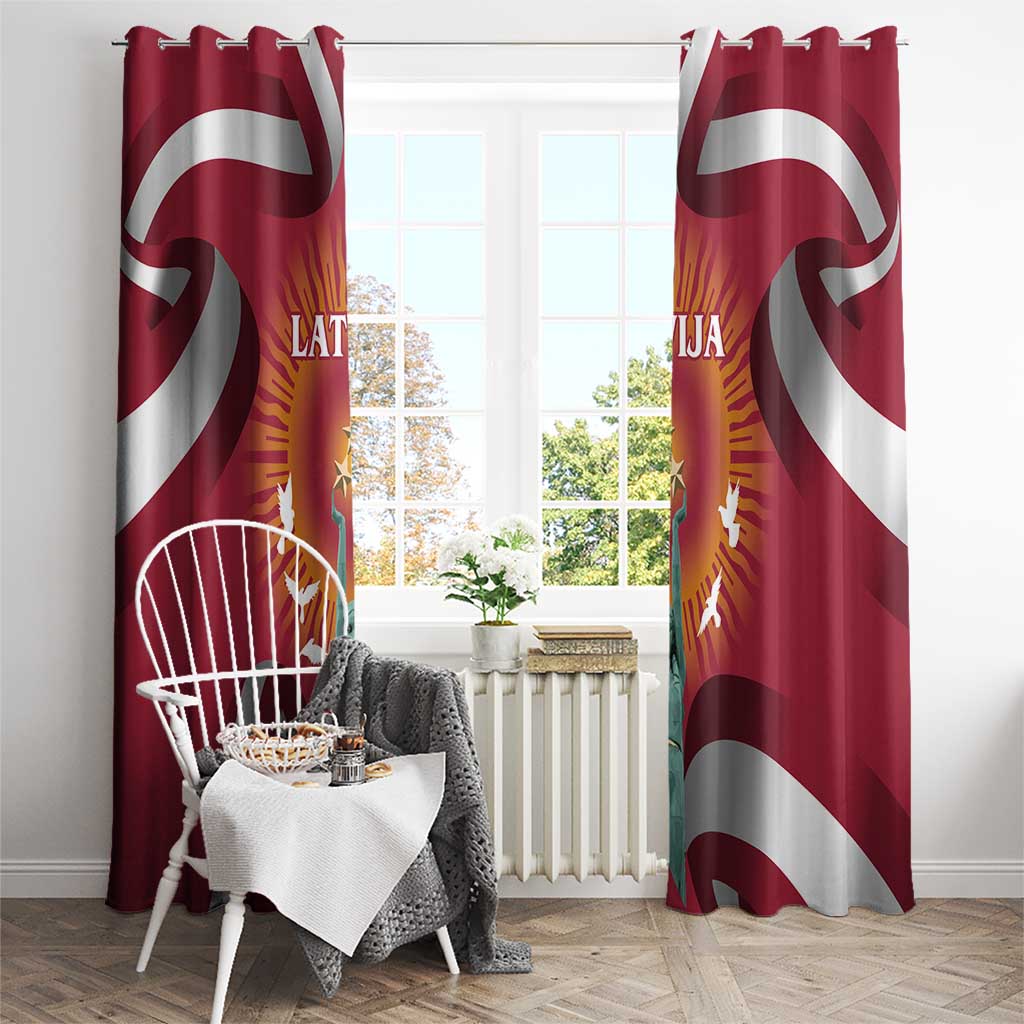 Latvia Window Curtain with Freedom Monument and Doves Graphic – 18 November 1918 Design
