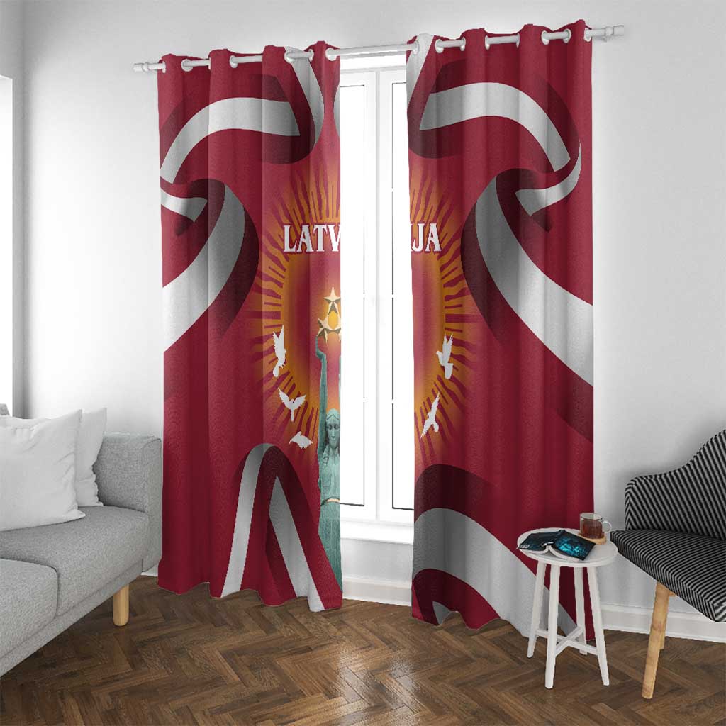 Latvia Window Curtain with Freedom Monument and Doves Graphic – 18 November 1918 Design