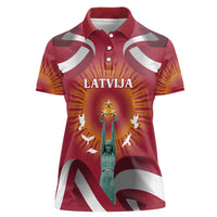 Latvia Women Polo Shirt with Freedom Monument and Doves Graphic – 18 November 1918 Design