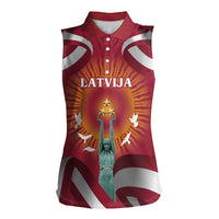 Latvia Women Sleeveless Polo Shirt with Freedom Monument and Doves Graphic – 18 November 1918 Design